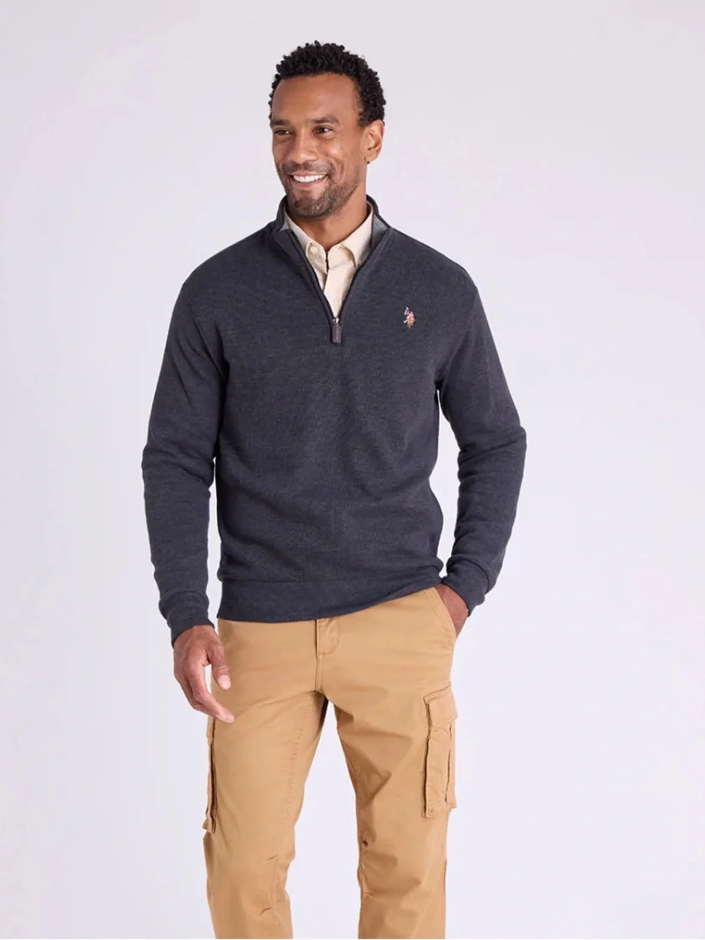 U.S. Polo Assn Quarter Zip Pillover Sweater Blue NWT Large